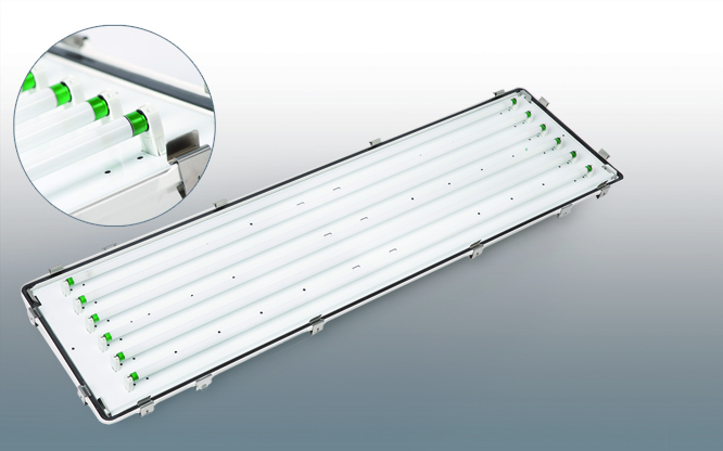Sealed High Bay LED fixture with 6 lamps